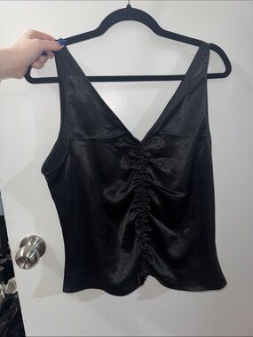H&M Black Shimmery Ruched V-Neck Camisole